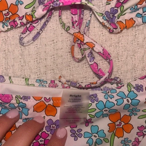 Floral Tie-Side Triangle Bikini - Pink & Orange - Picture 2 of 3